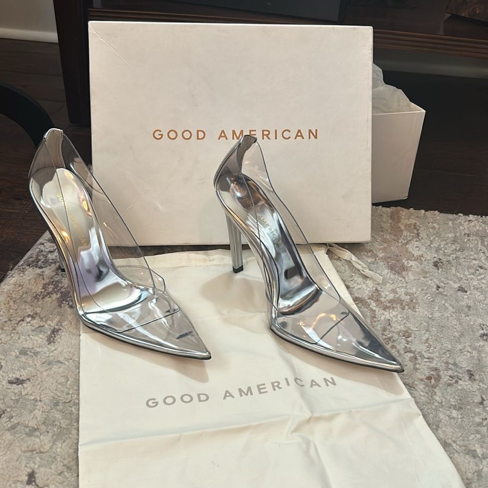 Good American Metallic Silver Heels